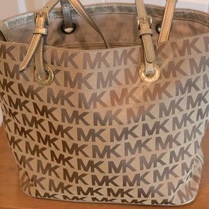 Michael Kors Large Gold/Tan Canvas Tote Handbag